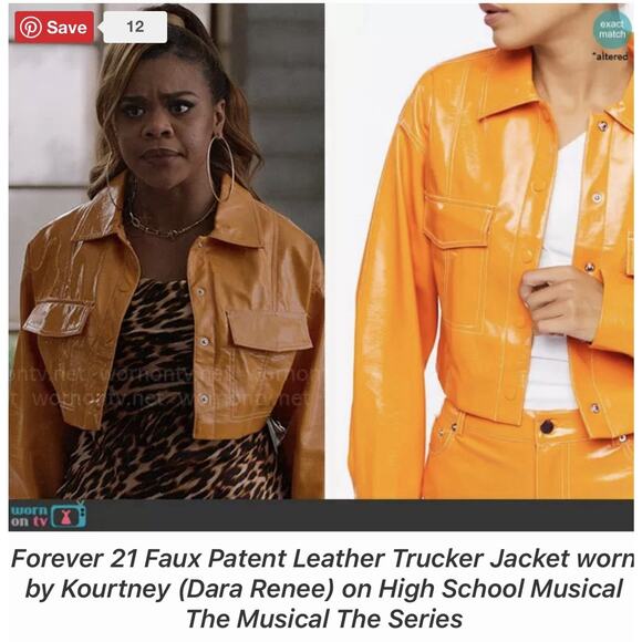 Trucker Tangerine Forever 21 Faux Leather Cropped Utility Jacket Size Medium NEW - Picture 9 of 15